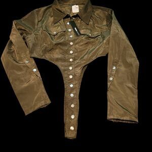 Fashion Nova sz XL long sleeved snap crotch snap front shirt, very unusual